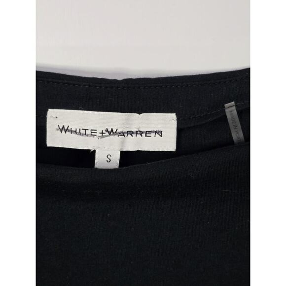 White + Warren Square Neck Poplin Tee Puff Sleeve Top in Jet Black Size Small - Picture 5 of 5